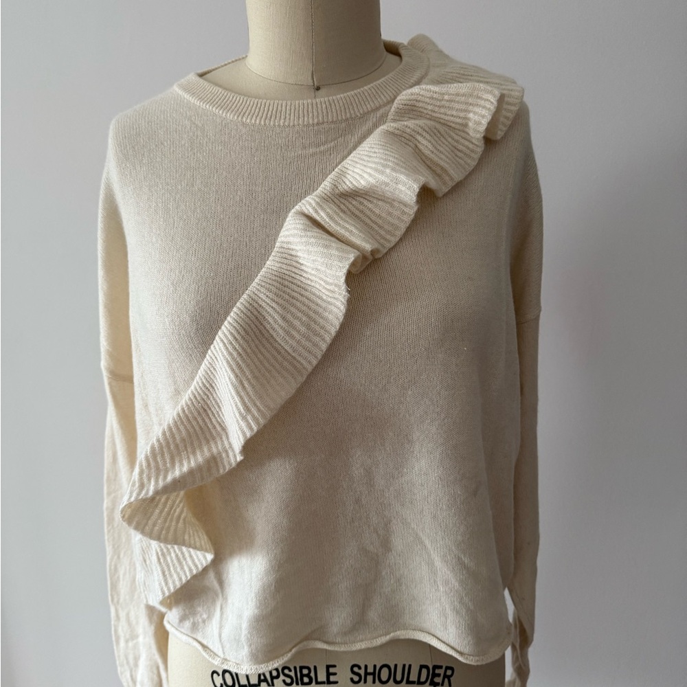 Cashmere Cream Ruffle Sweater - Picture 1 of 4